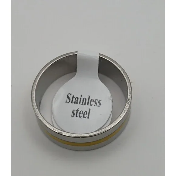 Silver And Yellow Striped Stainless Steel Ring U.S Size 20 - Picture 3 of 3